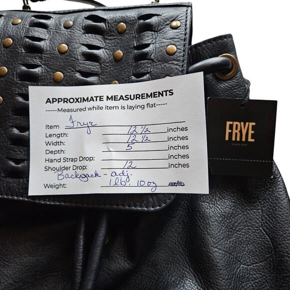 Frye Womens Leather Backpack Black Studded Chain Purse Bag Drawstring Boho NWT main image 4